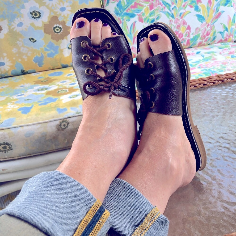 Kino Key West Chancleta Leather Lace-Up Slide Sandals Brown Women’s 7